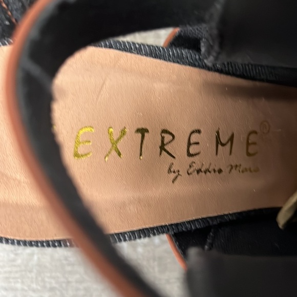 Extreme by Eddie Marc Blue Denim Sandal Block Heels Size 11 - Picture 11 of 12